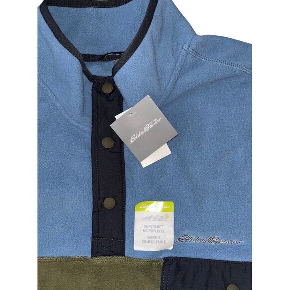 Eddie Bauer Men's‎ Chutes Snap Mock Microfleece Pullover Size 2XL Olive/Blue NWT - Picture 4 of 7